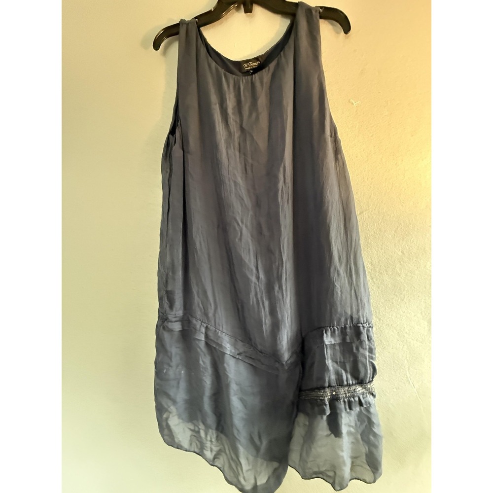 H Trend Dress Womens M Gray Silk Asymmetric Tank Swing Sequin Hem Made In Italy